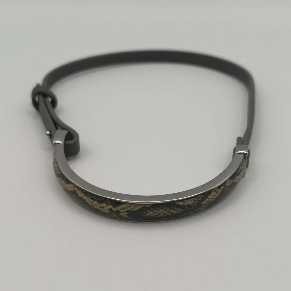 Lia Sophia Gray Snakeskin Print Silver Tone Metal Leather Strap Cuff Bracelet